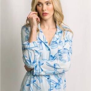 In My Sundays Mallory Ervin ORIGINAL blue bows long sleeved/long pant pajamas